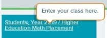 Screencapture of the 'Students, Year 2020 / Higher Education Math Placement' link in MyKCC