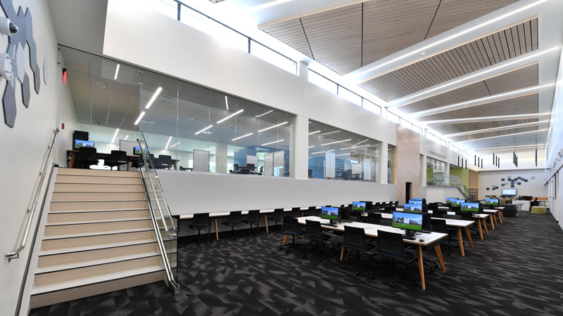 Photo of small study rooms on the second floor of the newly renovated library at KCC